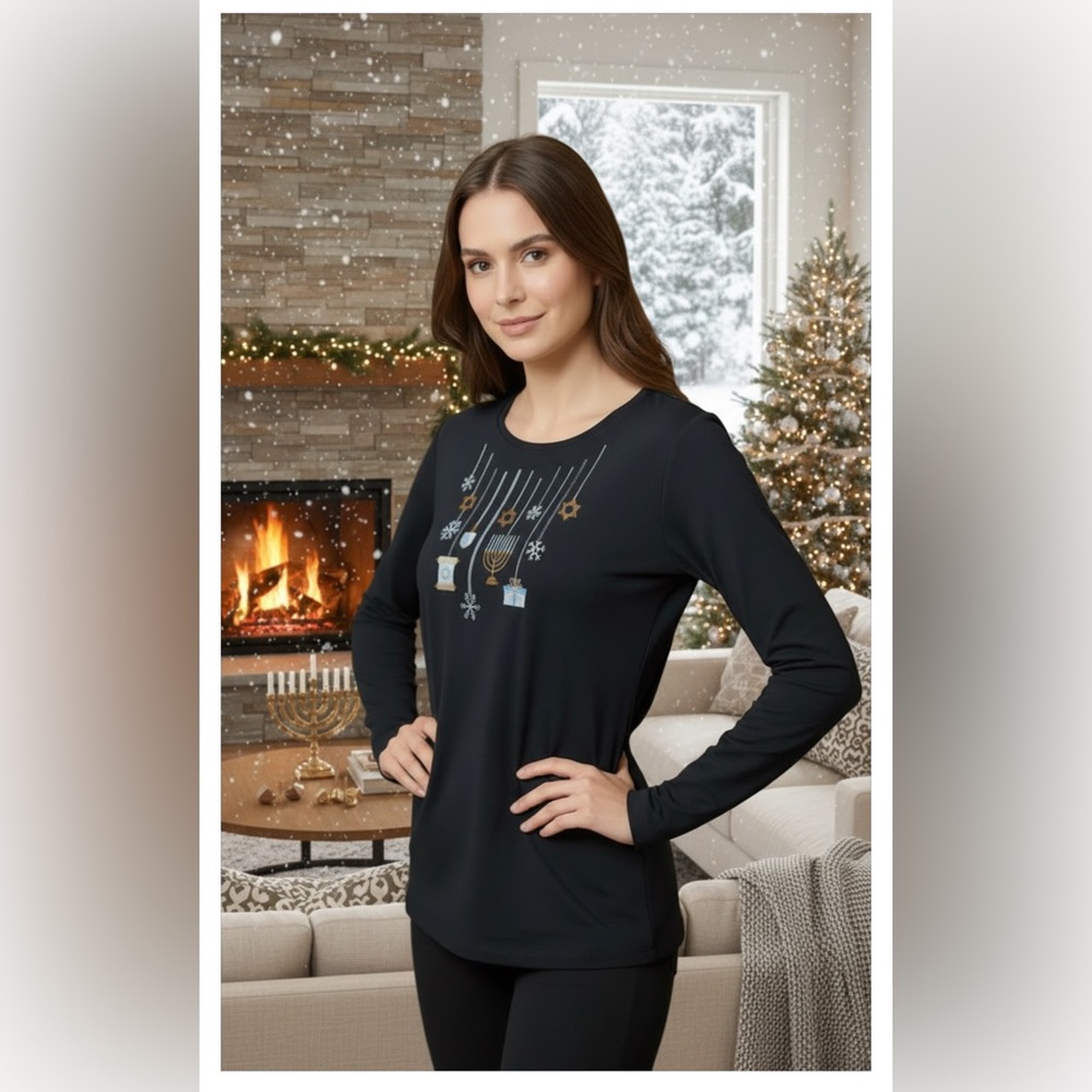 NWT Holiday Lane Women's Hanukkah Fun long-Sleeve Tee